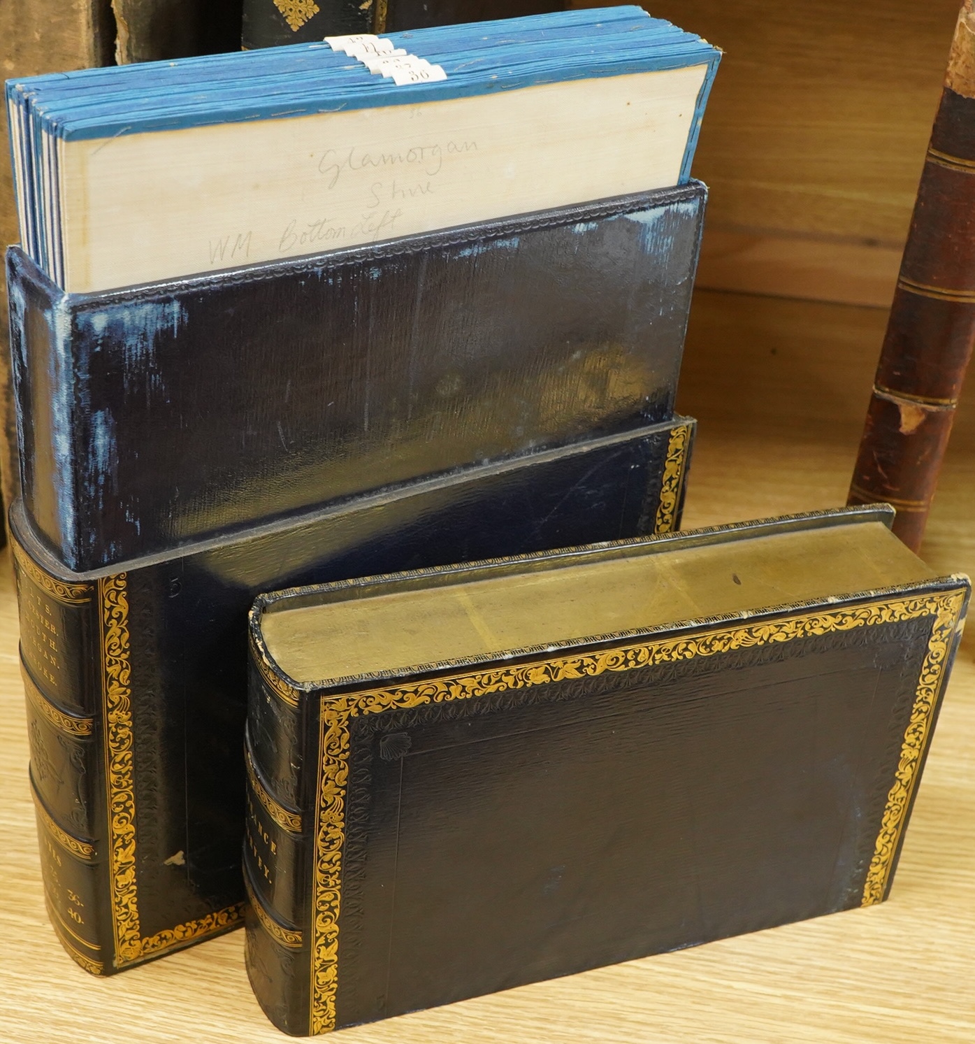 Ordnance Survey maps, comprising of a set of eight engraved maps mounted on linen and each edged with blue cotton, covering N. Wiltshire, S. Gloucester, Monmouth, Glamorgan, and Pembroke, sheet no.s; 36, 37, 38, 39, 40,